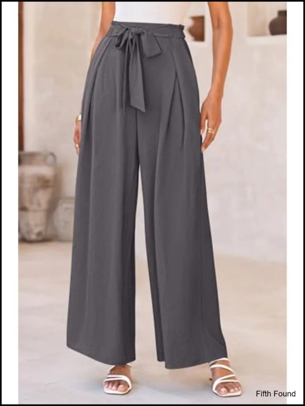 High Waisted Wide Leg Work Pants Palazzo Trousers with Pockets